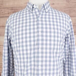 J Crew Shirt Mens XL Blue White Gingham Button Down Flex Washed‎ Slim Untucked